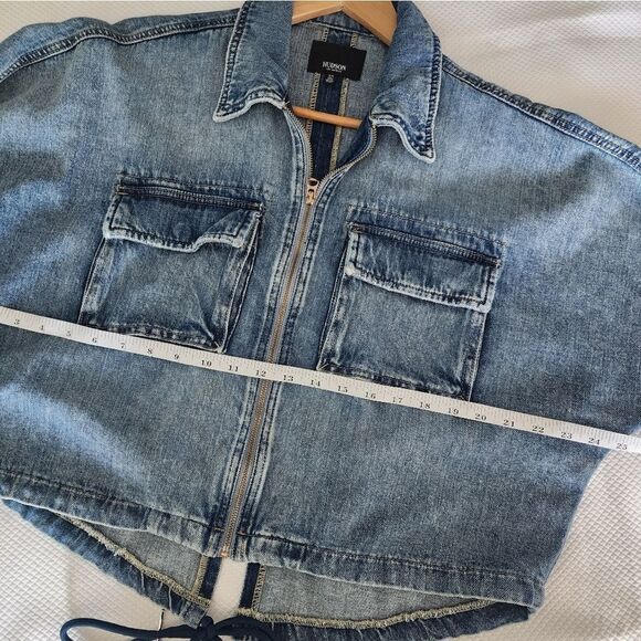 Hudson jean light jacket crop zip up back tie front pockets - Picture 3 of 14